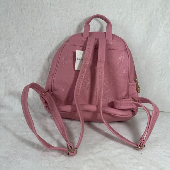 Quilted Pink Faux Leather Mini Backpack With Gold Zipper & Charm - Picture 5 of 10